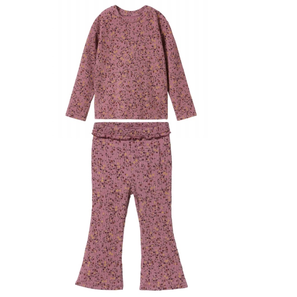 Zara Floral Ribbed Top & Flare Pant Set